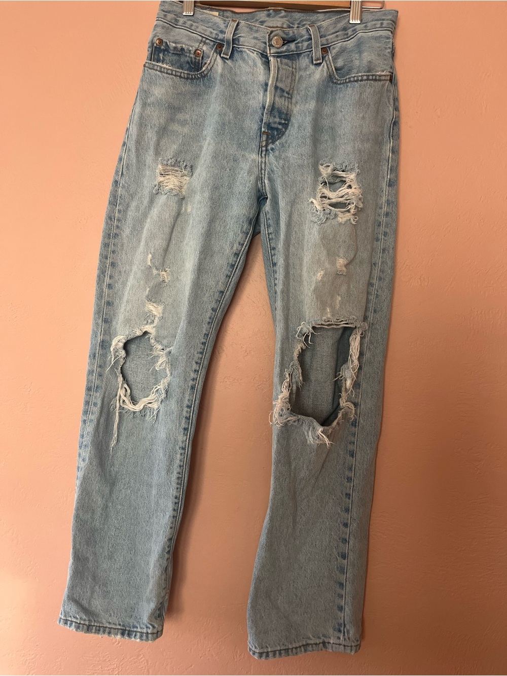 Levi's Light Blue Distressed Straight Leg Jeans